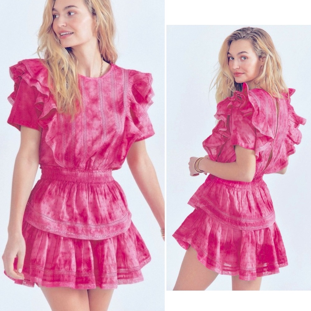 LoveShackFancy Natasha Dress Hand Dyed Hot Pink Bordeaux Petite Mini Skirt LSF